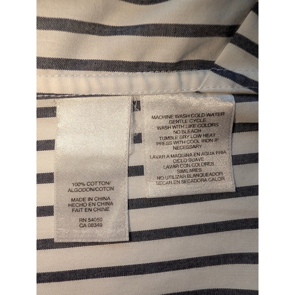 Jones New York Woman 1X Striped Button Down Shirt Short Sleeve Cotton white grey - Picture 5 of 5